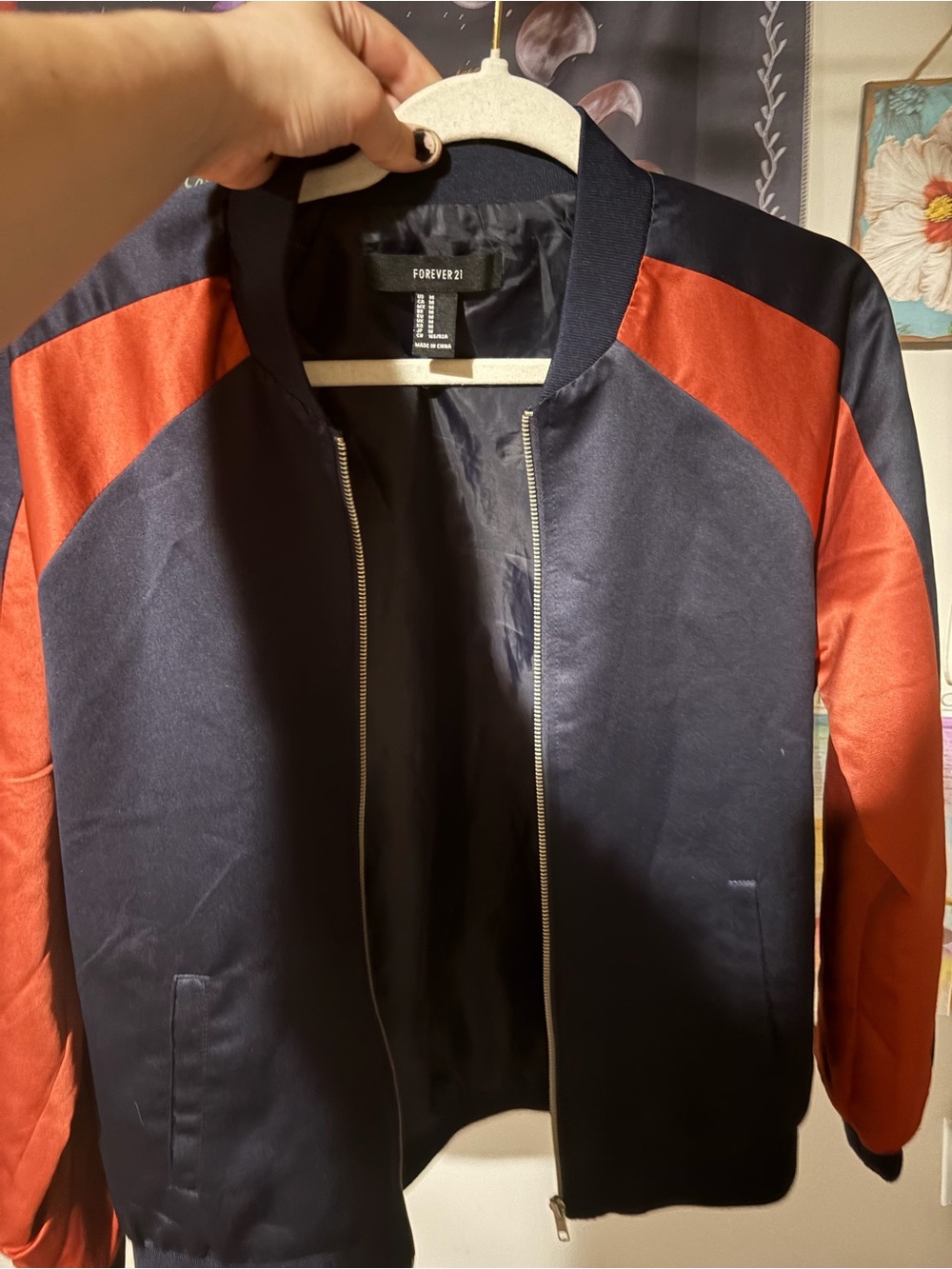 Forever 21 Navy and Rust Colorblock Bomber Jacket
